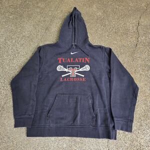Vtg Y2k NIKE Tualatin Lacrosse Center Swoosh Athletic Hooded Sweatshirt Large